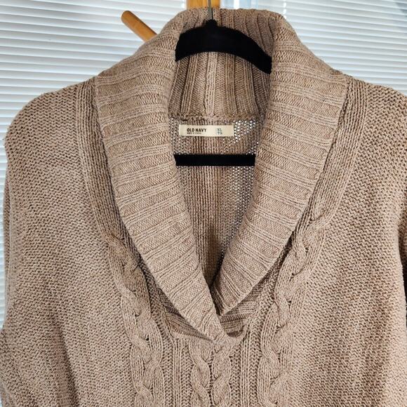 Old Navy XL $65 Oatmeal Cable Knit Fisherman Sweater Coastal Grandpa Core - Picture 2 of 9
